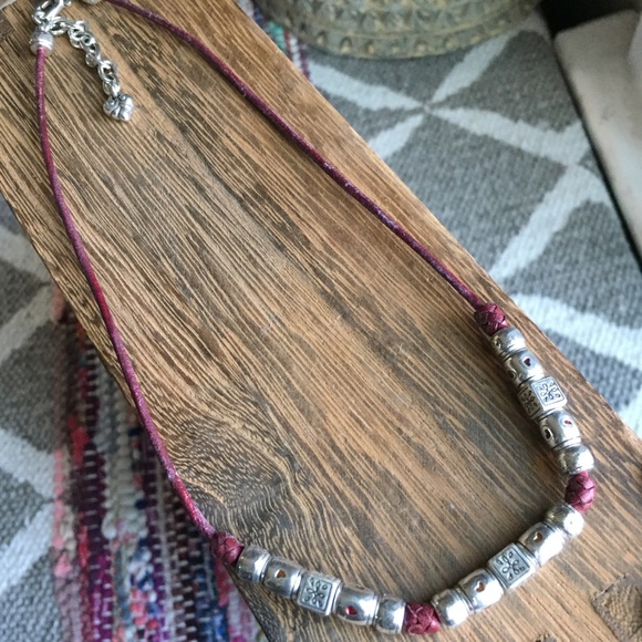 Brighton Jewelry Brighton Leather Cording Silver Beaded Necklace
